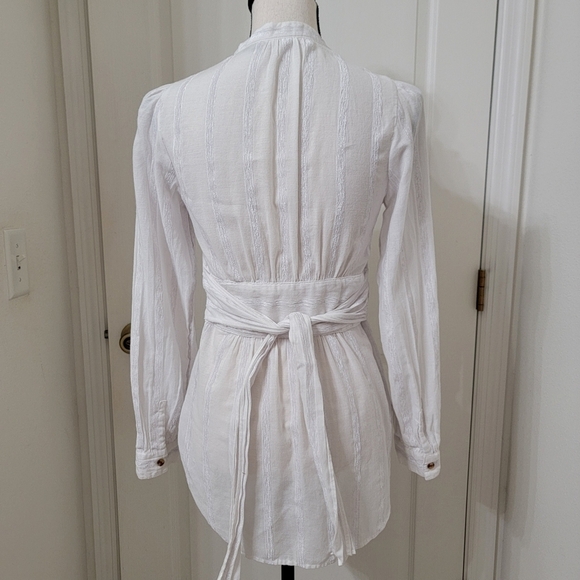 Anthropologie Size 4 White Tie Waist, Button Front Blouse - Picture 5 of 15